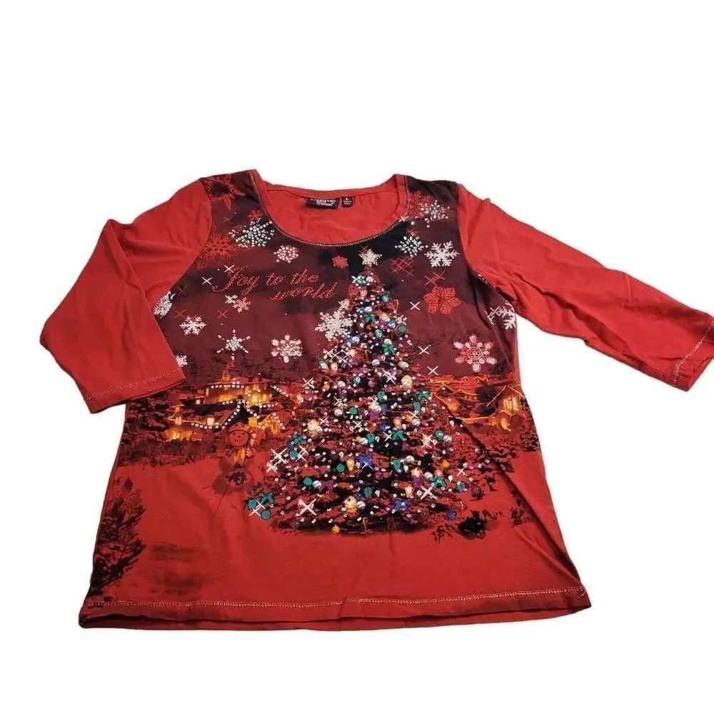 Onque Casual beaded Christmas shirt Joy to the world L